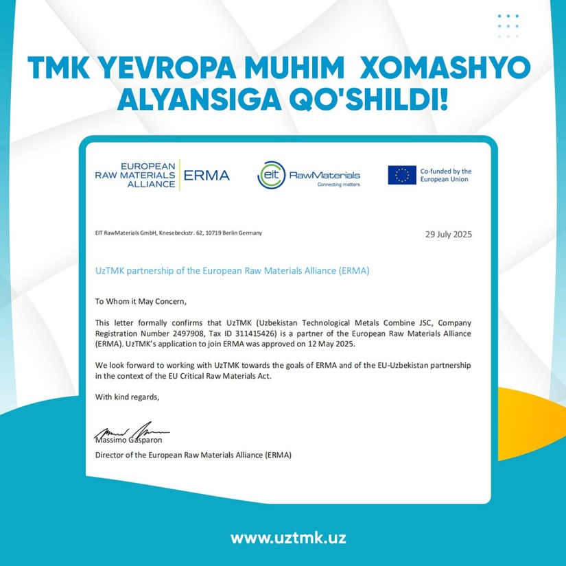 O‘zbekiston Yevropa muhim xomashyo alyansiga qo‘shildi