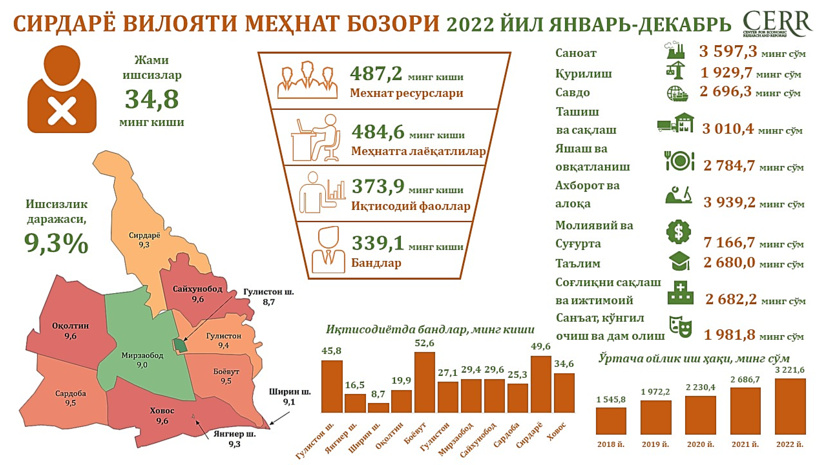 Сирдарё вилояти меҳнат бозорининг 2022 йил январь-декабрь ҳолати