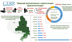 Навоий вилоятида 2023 йил январь- июнь ойлари давомида асосий капиталга киритилган инвестициялар таҳлил қилинди