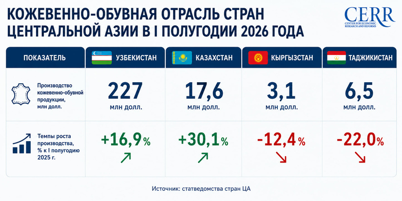 Развитие кожевенно-обувной отрасли стран Центральной Азии в I полугодии 2026 г.