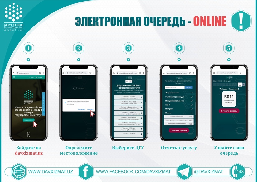 Давлат хизматлари учун навбатни масофадан бронлаш мумкин Давлат хизматлари учун навбатни масофадан бронлаш мумкин