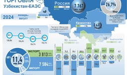 Инфографика: Торговые отношения Узбекистана с ЕАЭС за январь-август 2024 года