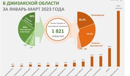 Infografika: Jizzax viloyatida 2023 yil 1-chorak davomida assosiy kapitalga investitsiyalar
