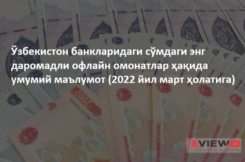 Ўзбекистондаги тижорат банкларида миллий валютада жисмоний шахсларга қулай офлайн омонатлар (2022 йил март)