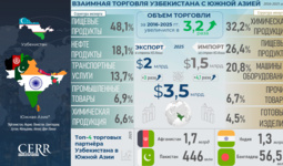 Инфографика: Торговля Узбекистана со странами Южной Азии за 2016-2025 гг.