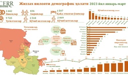 Инфографика: Жиззах вилоятининг 2023 йил январь-март ойларидаги демографик ҳолати