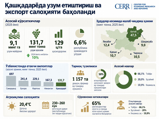 Қашқадарёда узум етиштириш ва экспорт салоҳияти баҳоланди